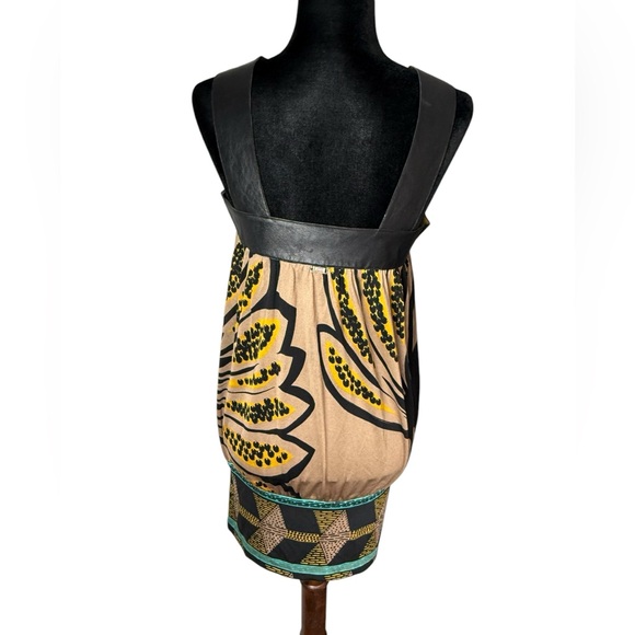 Marciano Silk and Leather halter Floral Black and Tan Dress - Picture 11 of 13